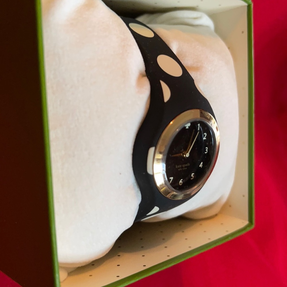 NEW KATE SPADE BLACK WHITE POLKADOT SILICONE WATCH - Picture 2 of 16